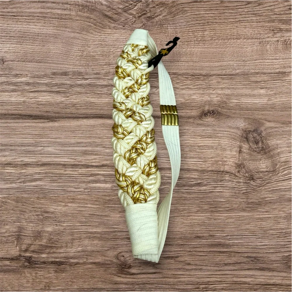 Braided Boho White/Gold M/L Stretch Expandable Belt NWT